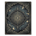 Ornate Charcoal and Champagne Damask Medallion Rug