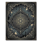 Ornate Charcoal and Champagne Damask Medallion Rug