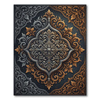 Elegant Silver and Gold Ornate Medallion Rug