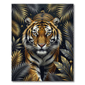 Golden Tiger with Metallic Tropical Leaves Rug