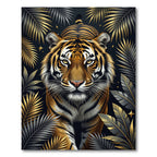 Golden Tiger with Metallic Tropical Leaves Rug