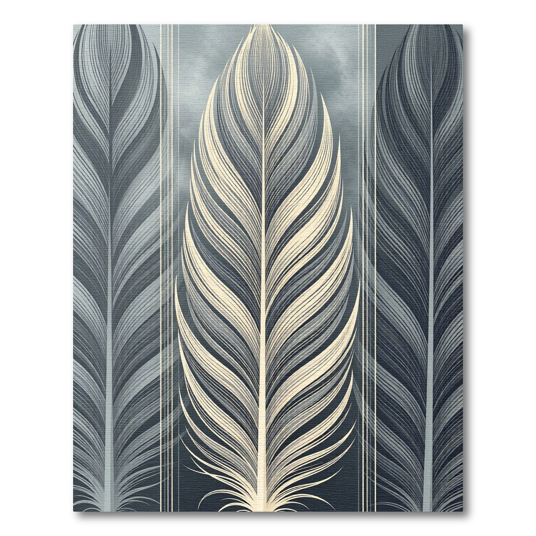 Elegant Gray Plumed Feather Accent Rug
