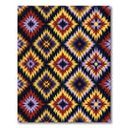 Vibrant Yellow Red Ikat Diamond Medallion Rug
