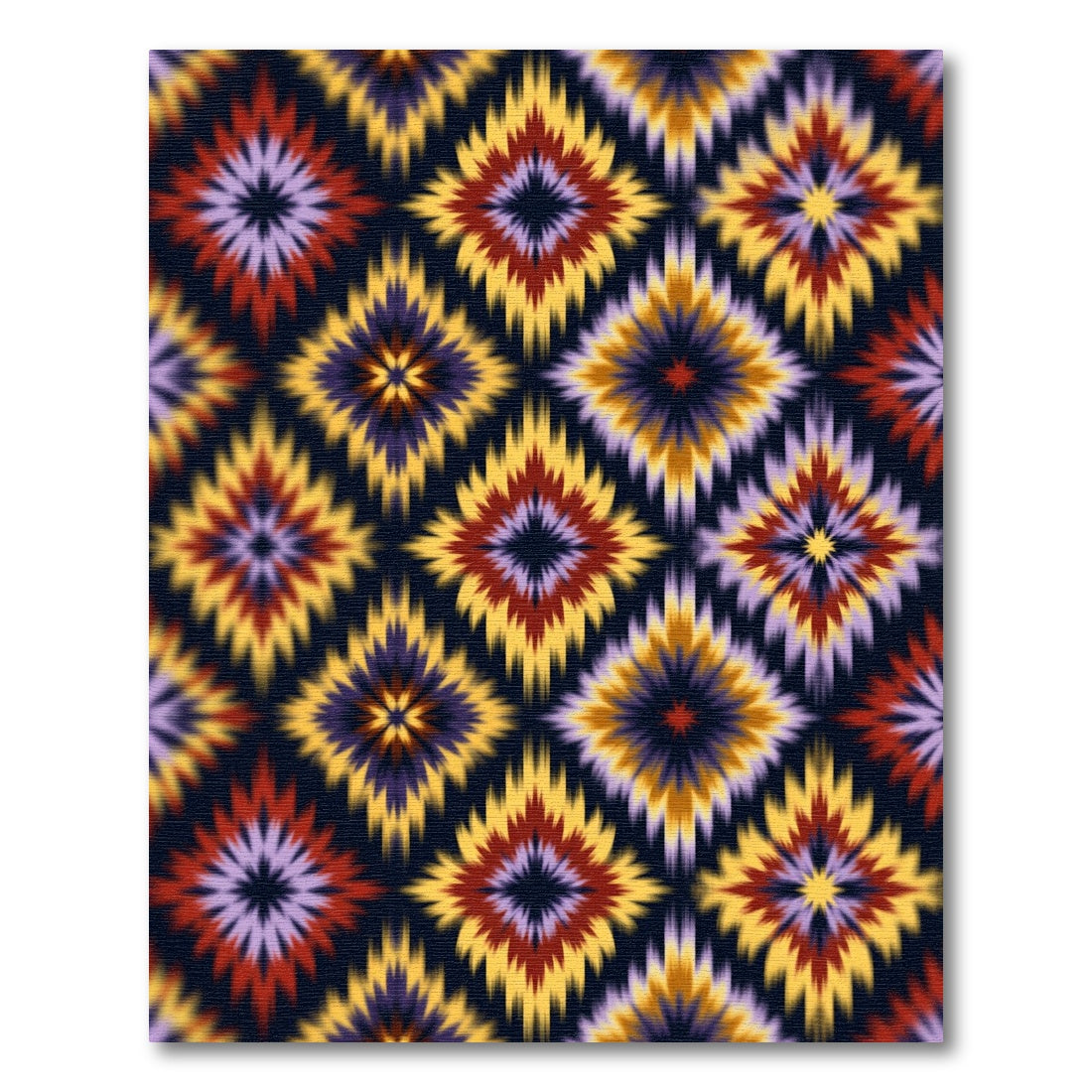 Vibrant Yellow Red Ikat Diamond Medallion Rug