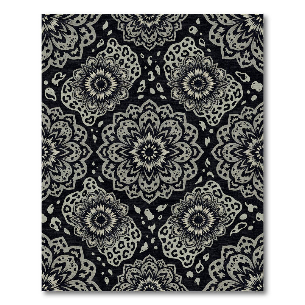 Black Gray Mandala Animal Print Rug