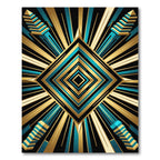 Art Deco Teal Golden Geometric Diamond Rug