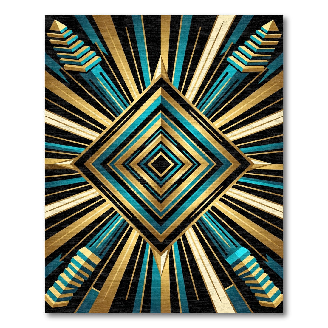Art Deco Teal Golden Geometric Diamond Rug