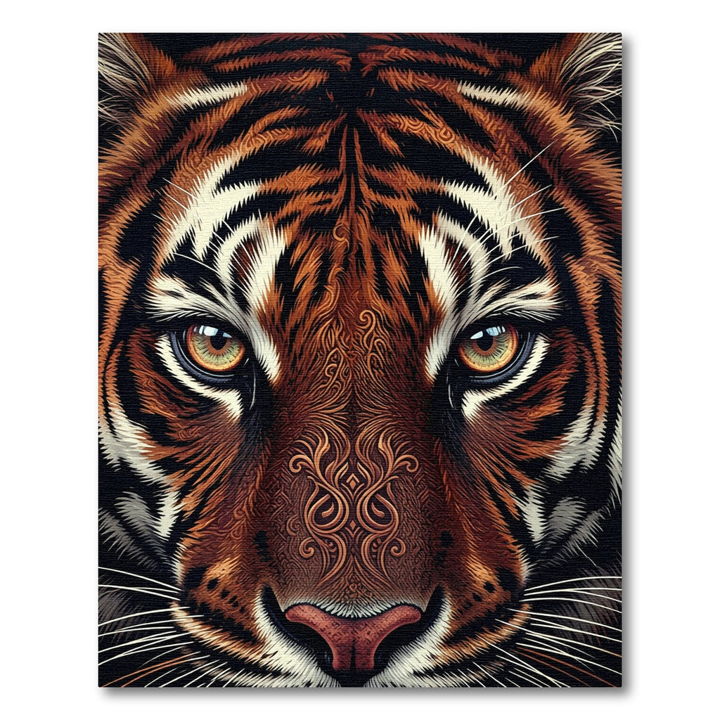 Intricate Tiger Face Brown White Stripes Rug
