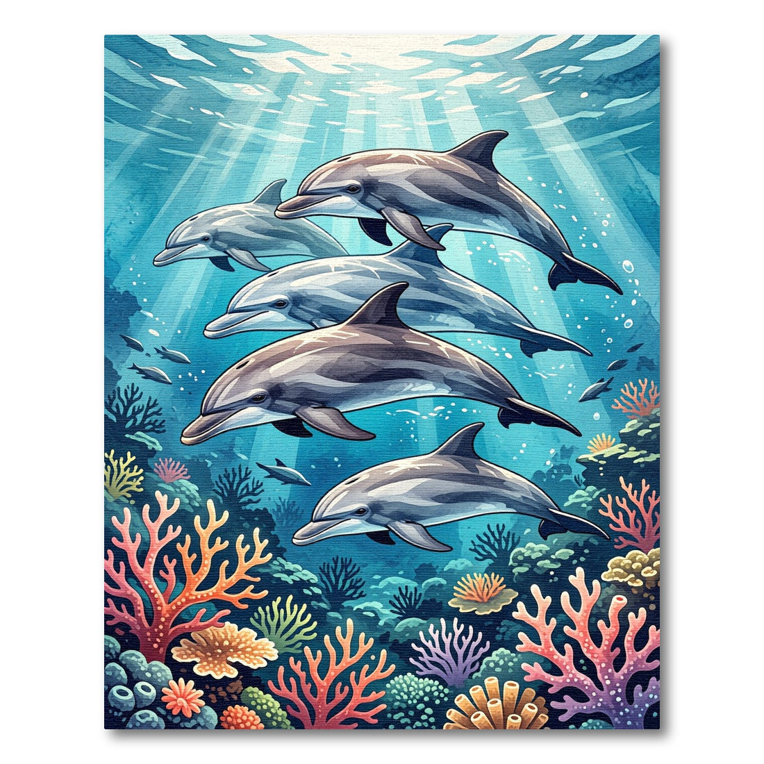 Underwater Dolphin Reef Coral Scene Rug