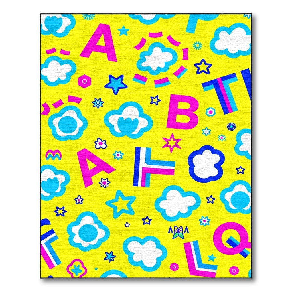 Vibrant Yellow Alphabet Clouds Stars Rug