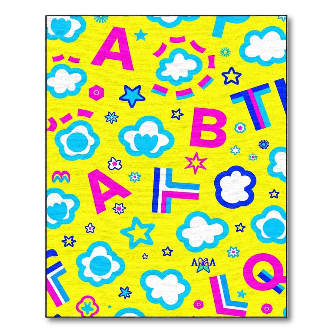 Vibrant Yellow Alphabet Clouds Stars Rug