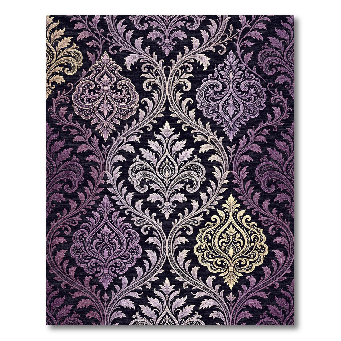 Elegant Purple Gold Damask Scroll Rug