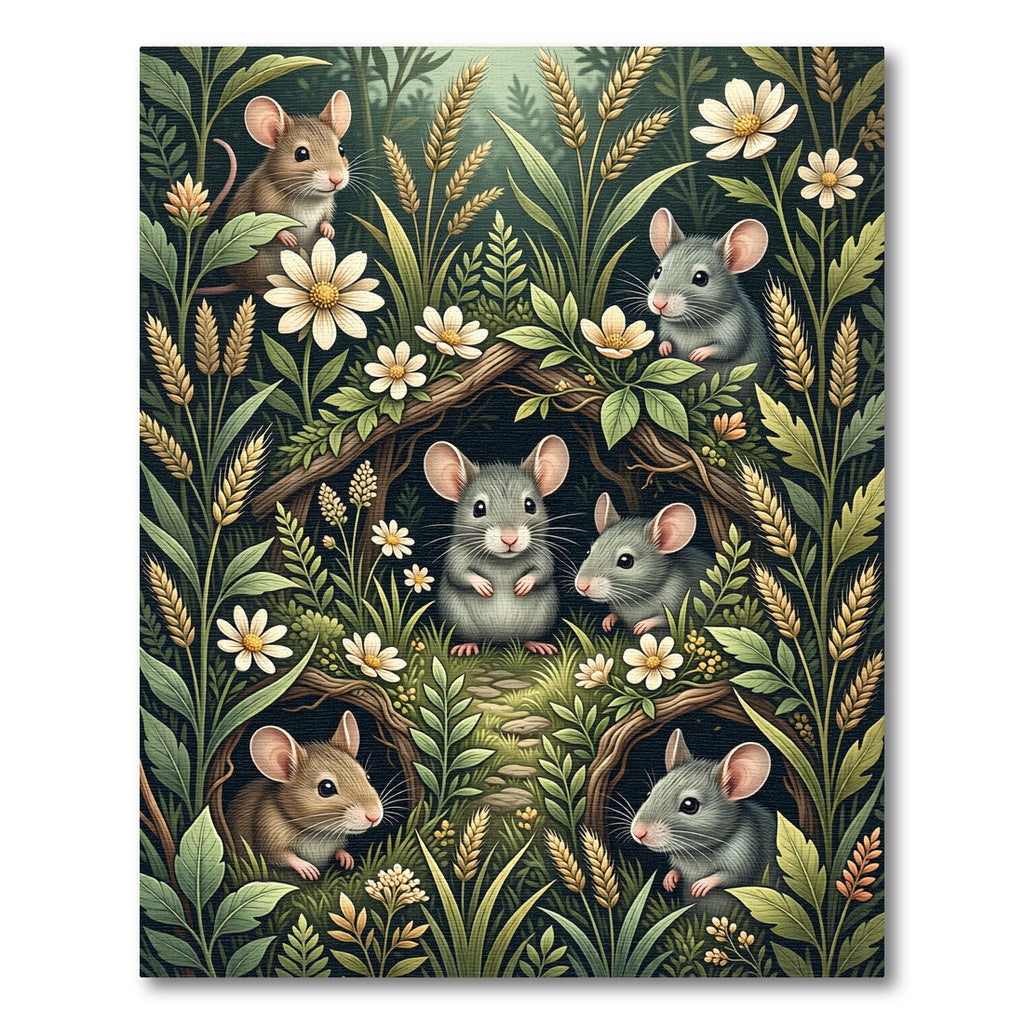 Whimsical Forest Mice and Wildflower Meadow Rug