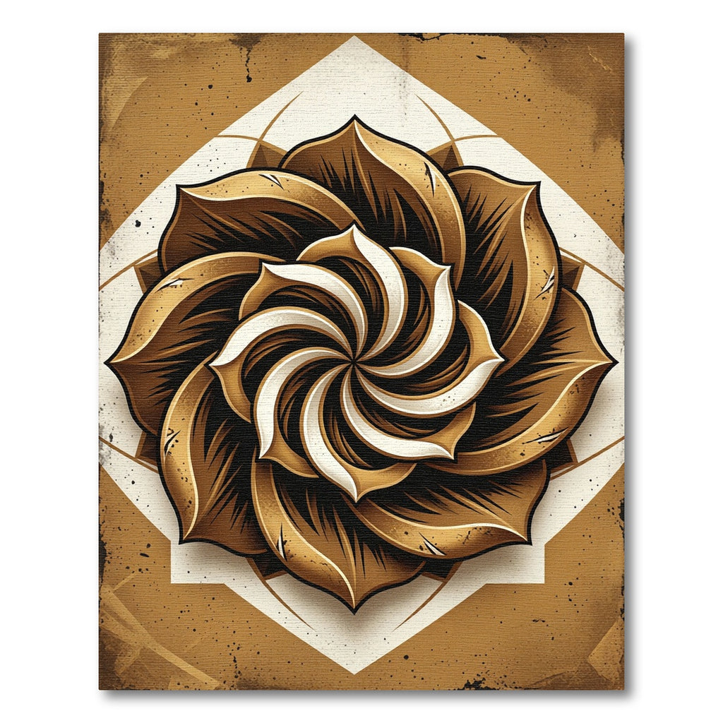 Earthy Bronze Spiral Swirl Floral Art Rug