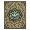 Khaki Teal Lotus Medallion Floral Rug