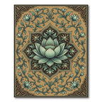 Khaki Teal Lotus Medallion Floral Rug