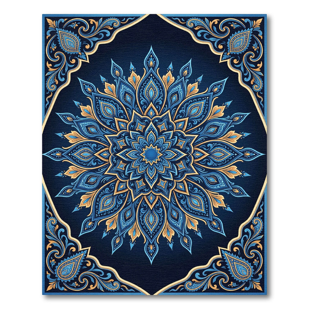 Blue Gold Paisley Mandala Floral Rug
