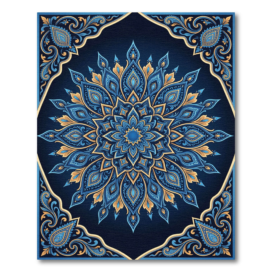 Blue Gold Paisley Mandala Floral Rug