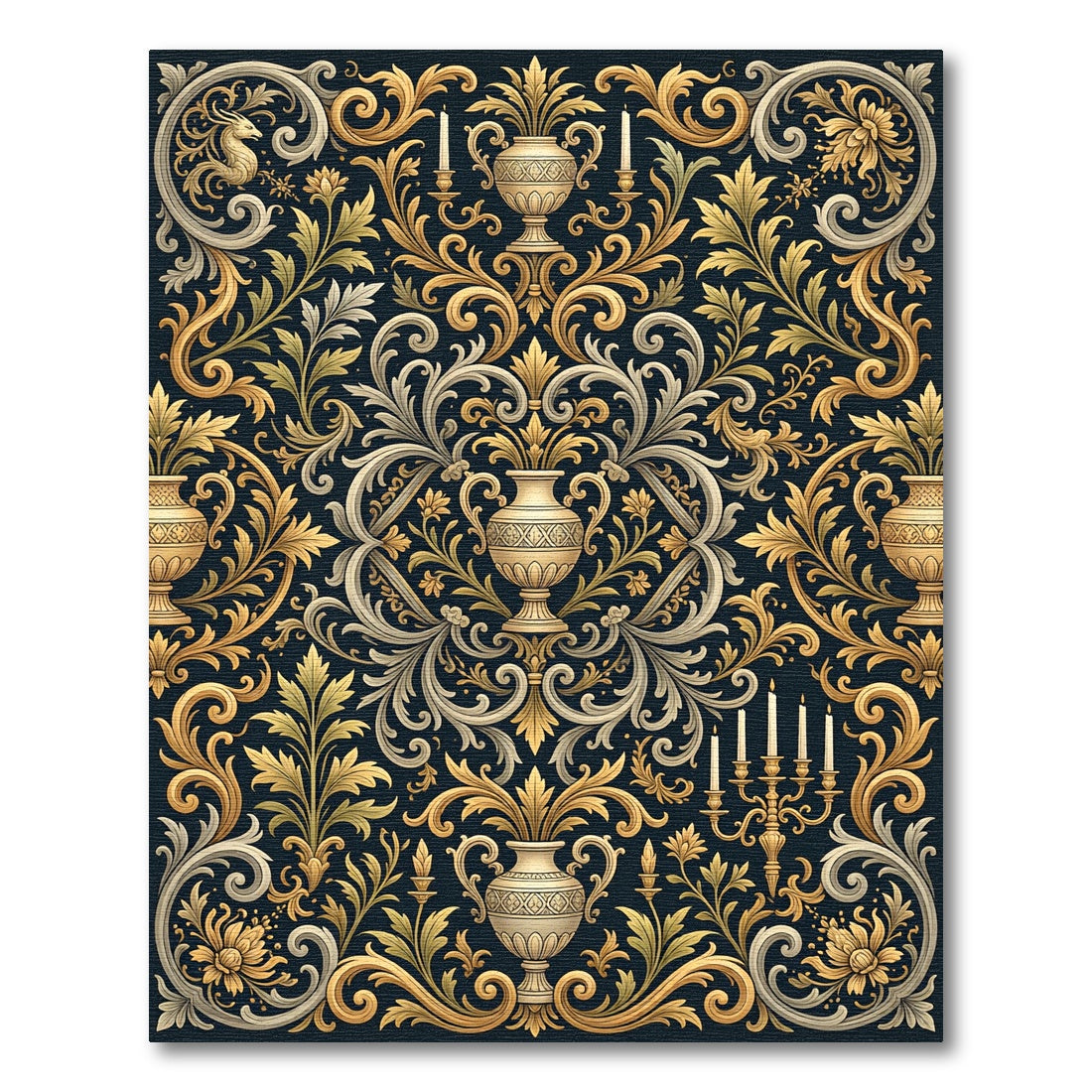 Baroque Gold Floral Urn Candelabra Rug