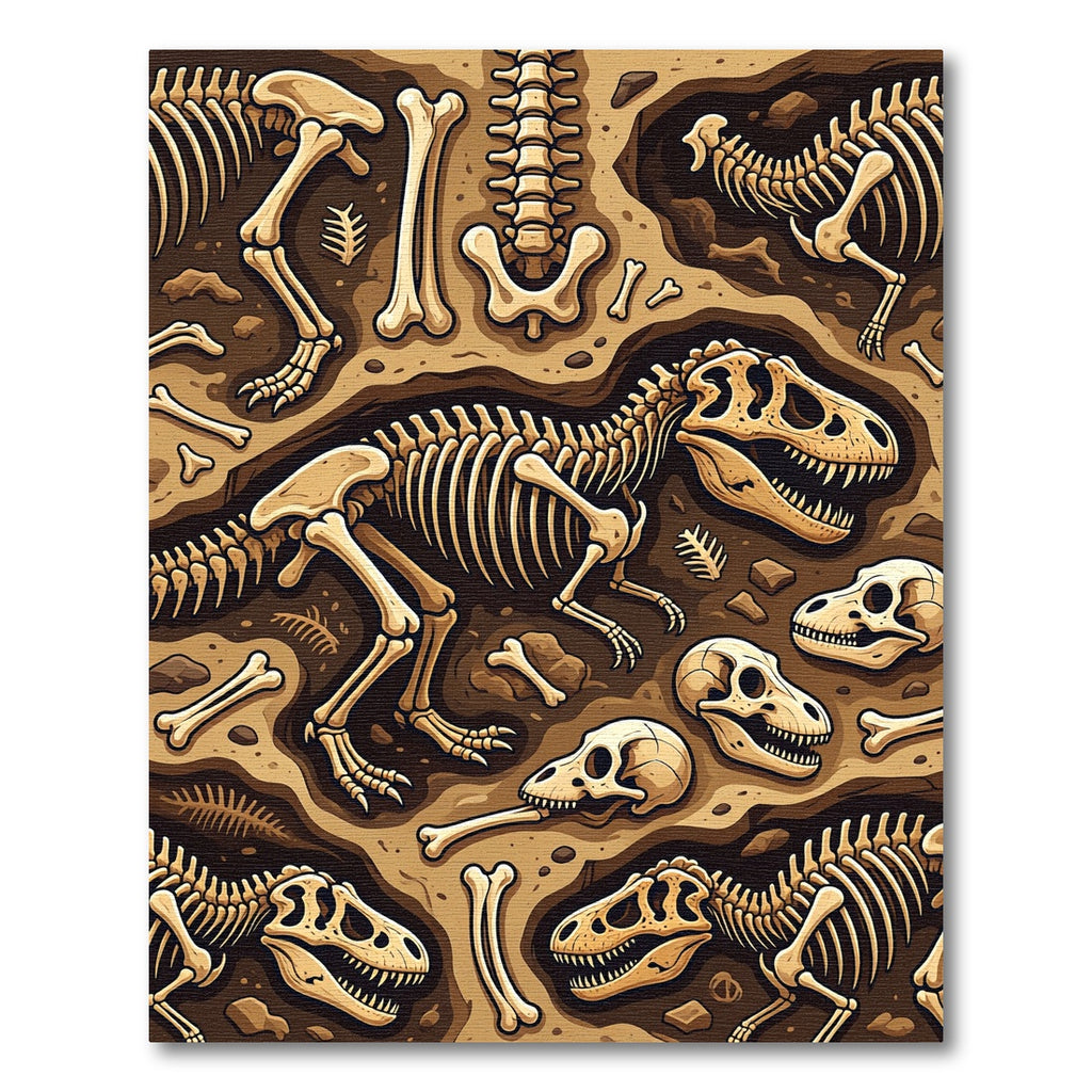Paleontological Earthy Dinosaur Skeleton Illustration Rug