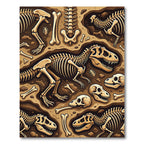 Paleontological Earthy Dinosaur Skeleton Illustration Rug