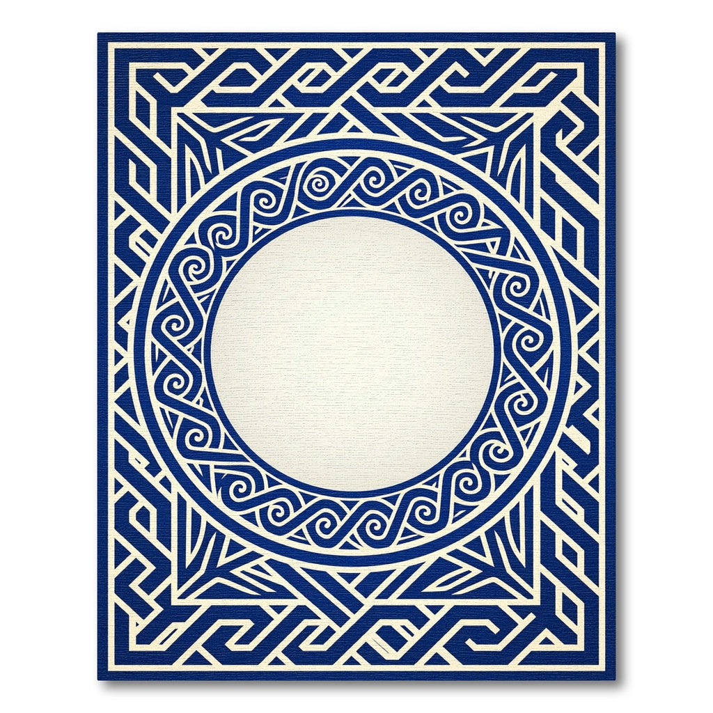 Geometric Navy Blue Greek Key Border Rug
