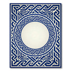 Geometric Navy Blue Greek Key Border Rug