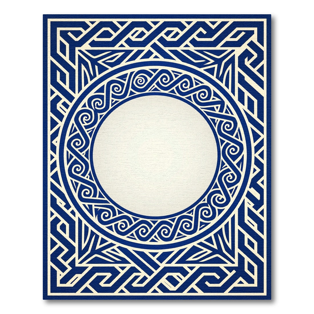 Geometric Navy Blue Greek Key Border Rug