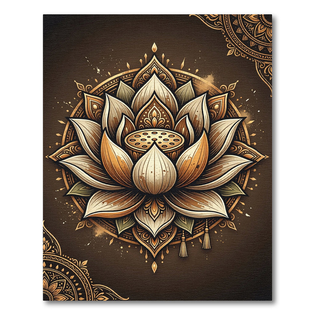Elegant Golden Lotus Mandala Art Rug