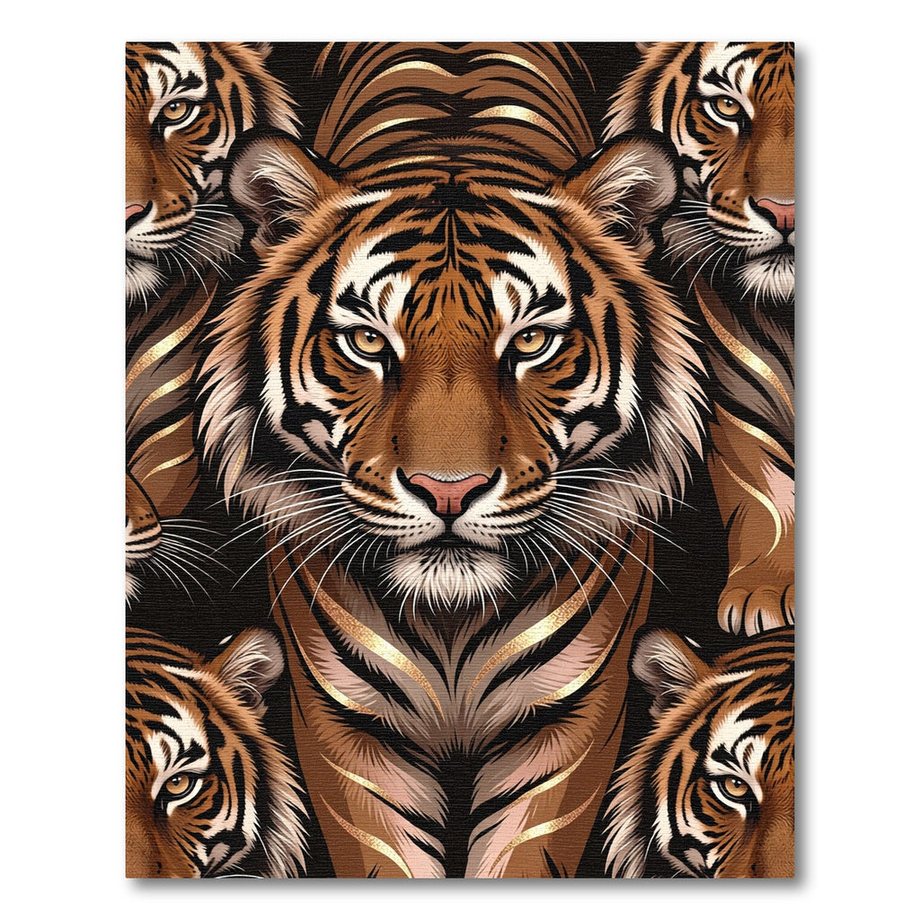 Majestic Tiger Faces Gold Accents Rug