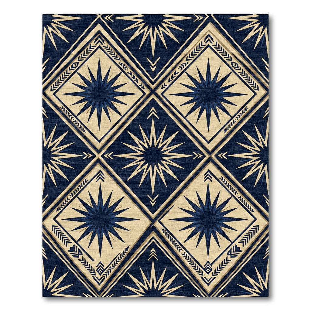 Deep Blue Starburst Diamond Geometric Rug