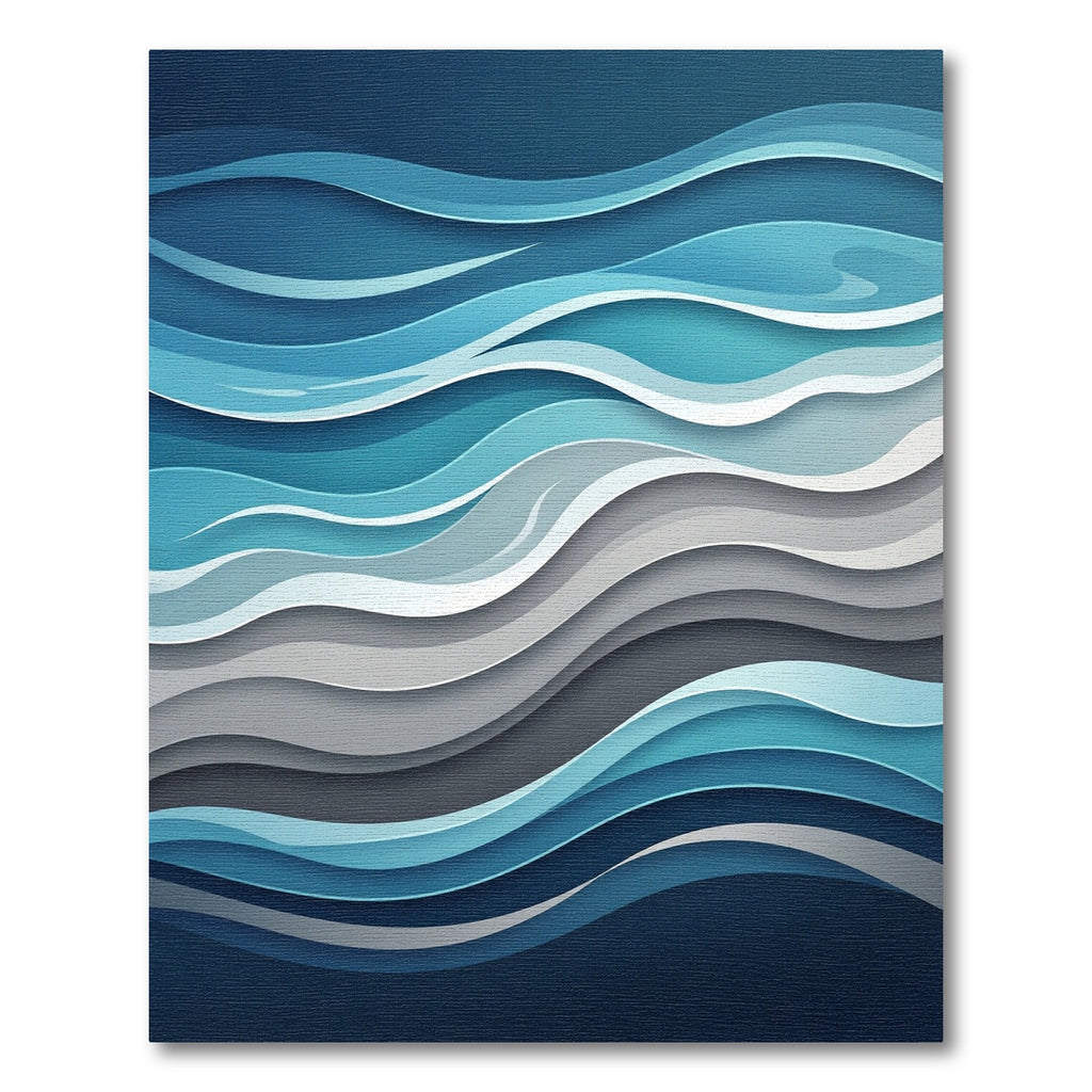 Abstract Navy and Gray Fluid Wave Rug