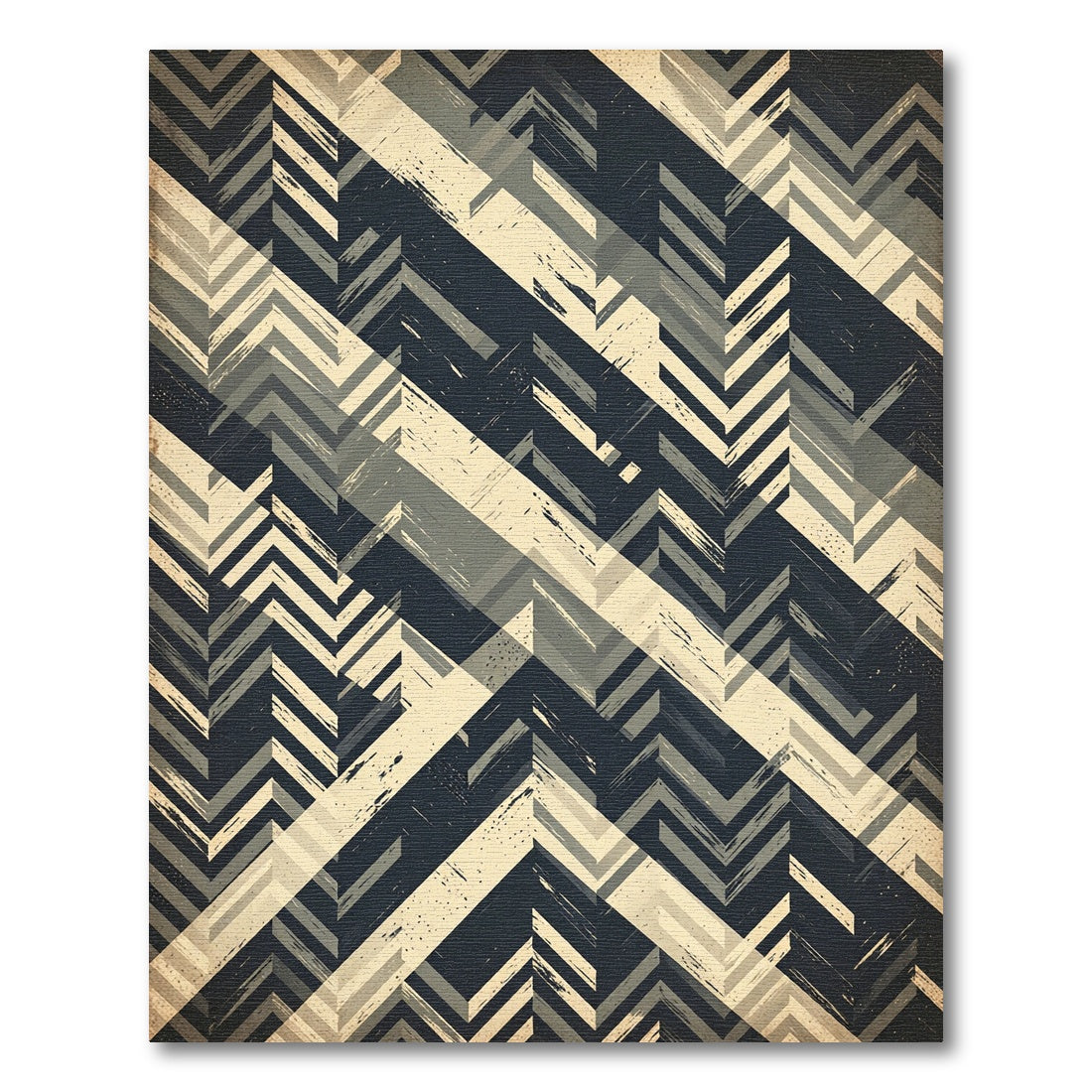 Charcoal and Cream Chevron Geometric Rug
