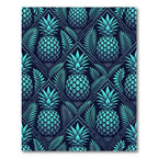 Teal Tropical Pineapple Geometric Grid Rug