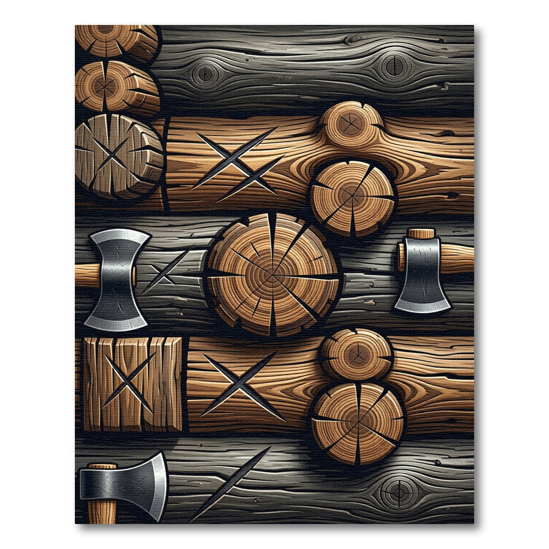 Rustic Wood Log Axe Composition Rug