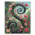 Elegant Black Swirl Pink Floral Scroll Rug