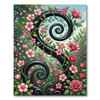 Elegant Black Swirl Pink Floral Scroll Rug