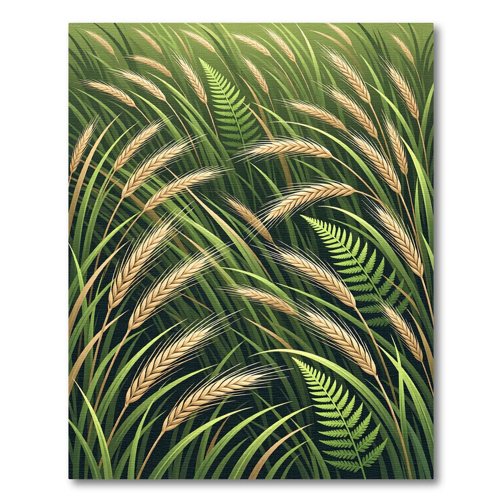 Golden Wheat Fern Botanical Greenery Rug