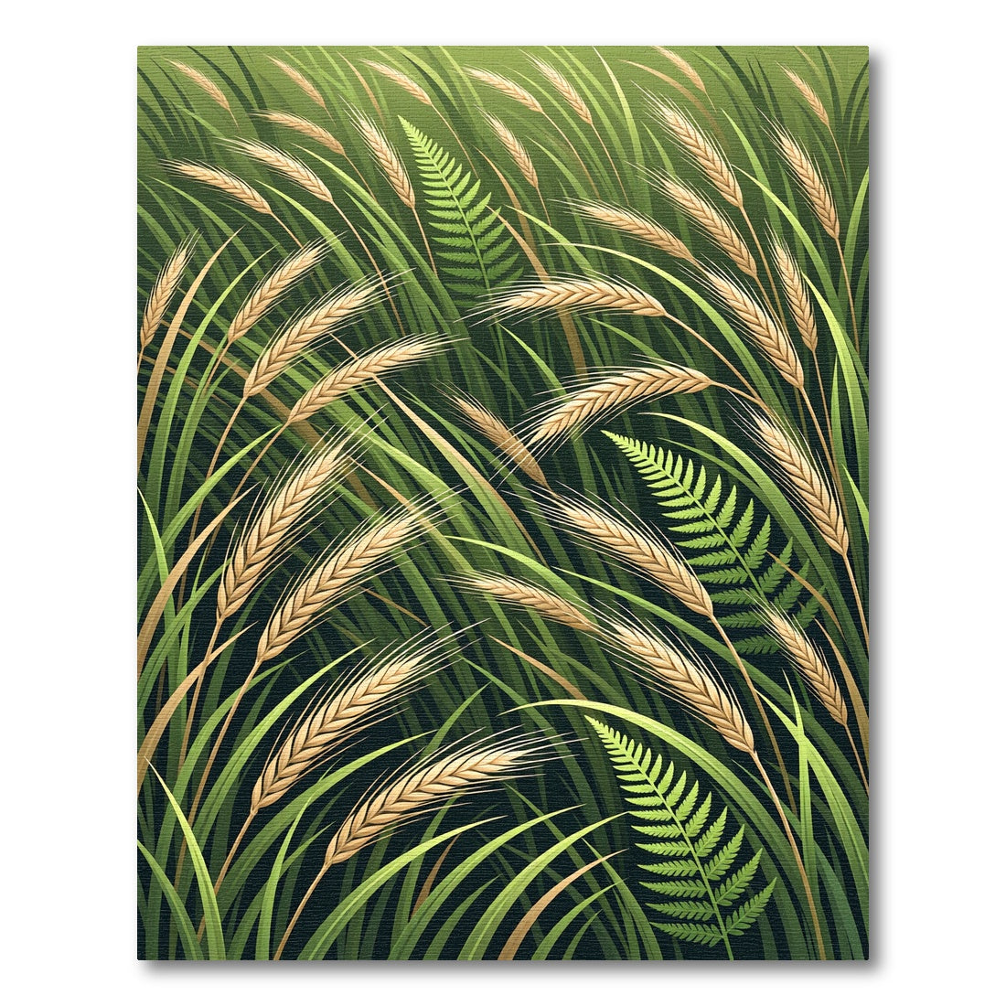 Golden Wheat Fern Botanical Greenery Rug