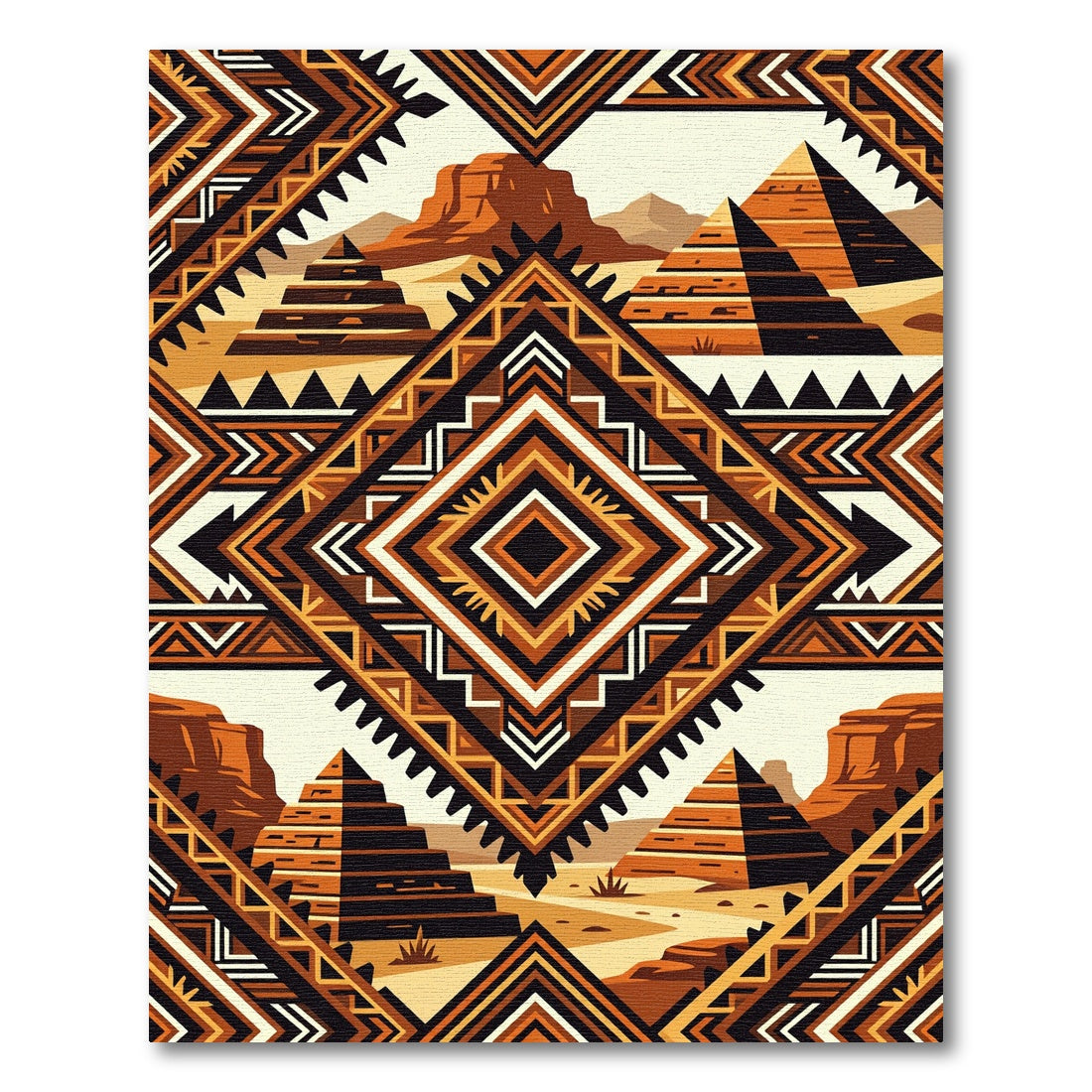 Geometric Earth Tone Aztec Pyramid Rug