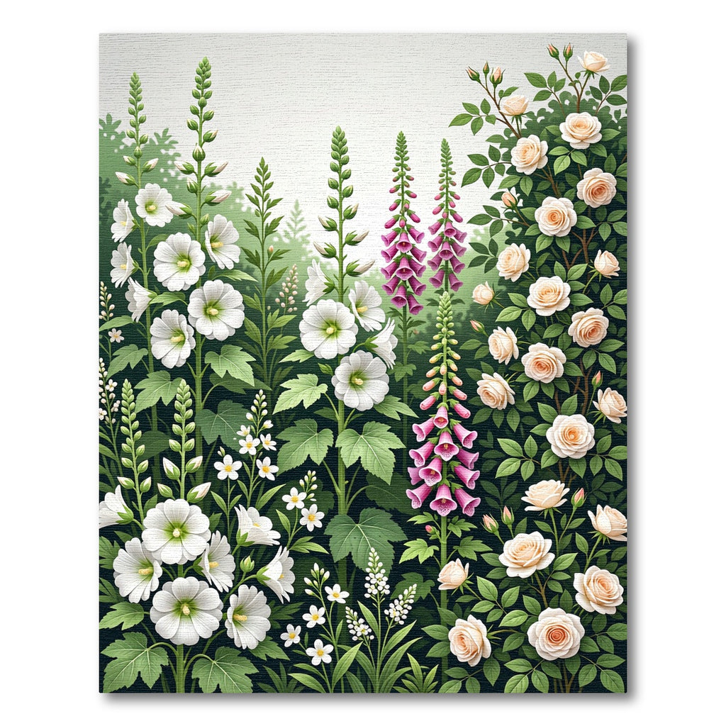 Whimsical Garden Bloom Rose Hollyhock Rug