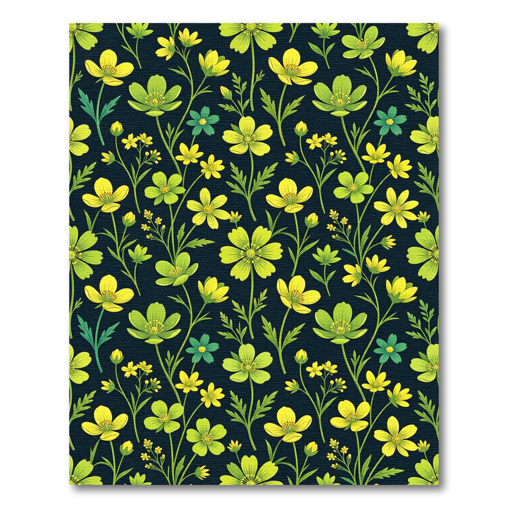 Lush Yellow Green Floral Pattern Rug
