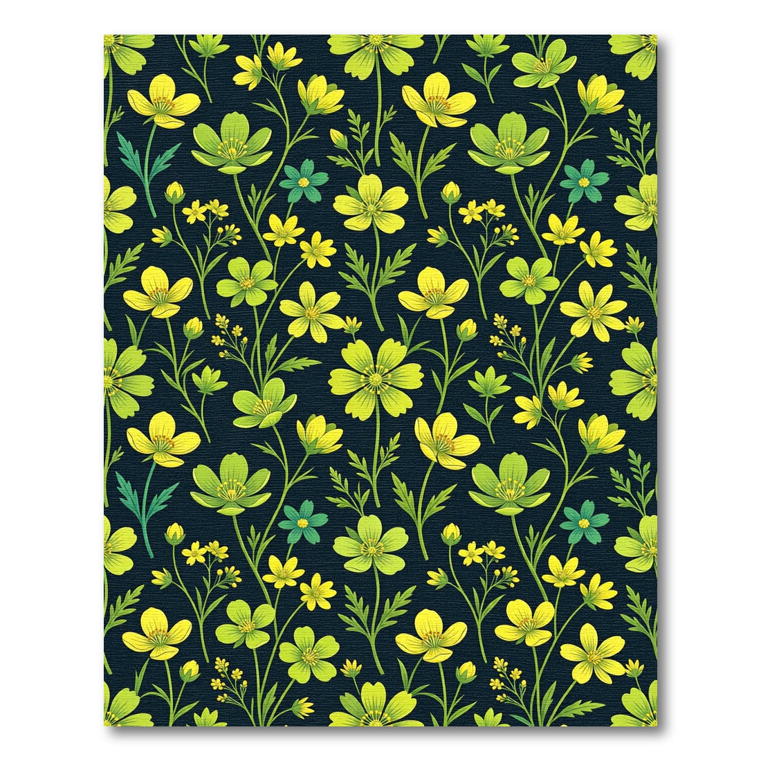 Lush Yellow Green Floral Pattern Rug
