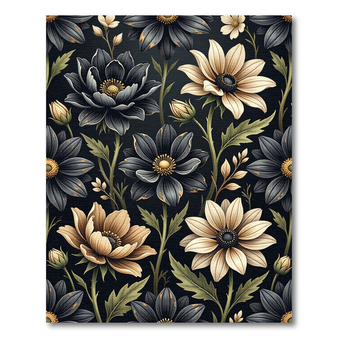 Dark Florals Cream Accents Botanical Rug