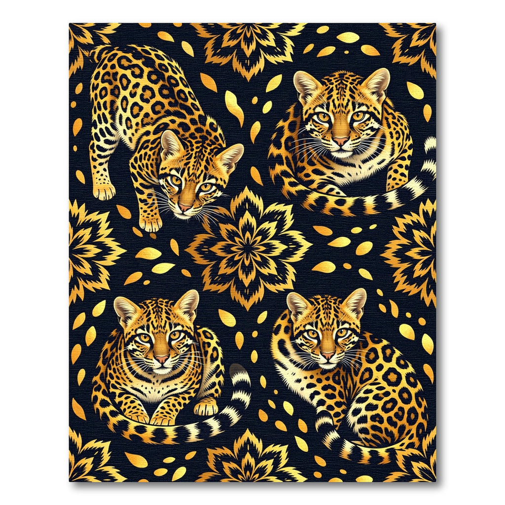 Golden Jaguar Medallion Animal Print Rug