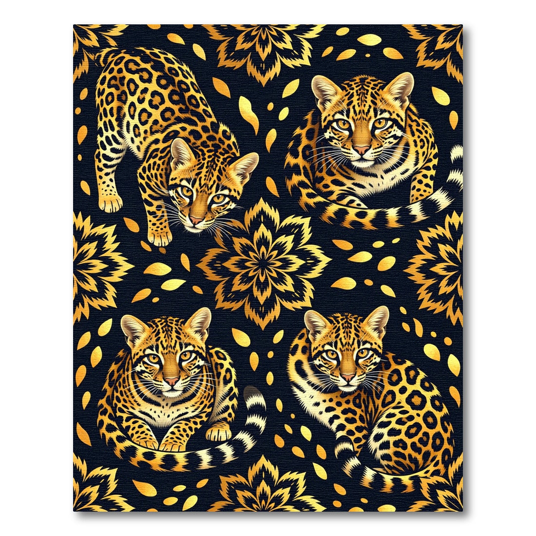 Golden Jaguar Medallion Animal Print Rug