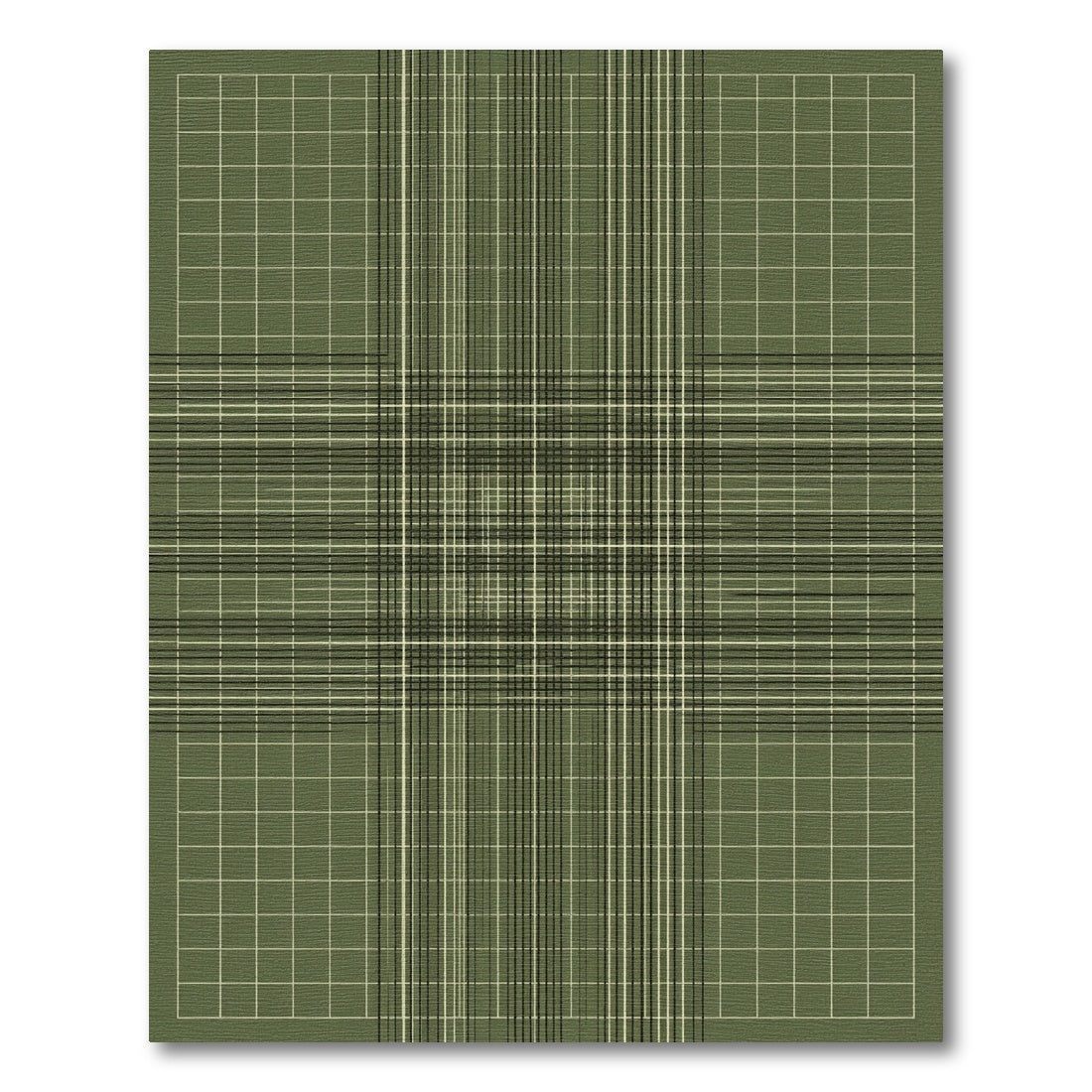 Olive Green Grid Stripe Composition Rug