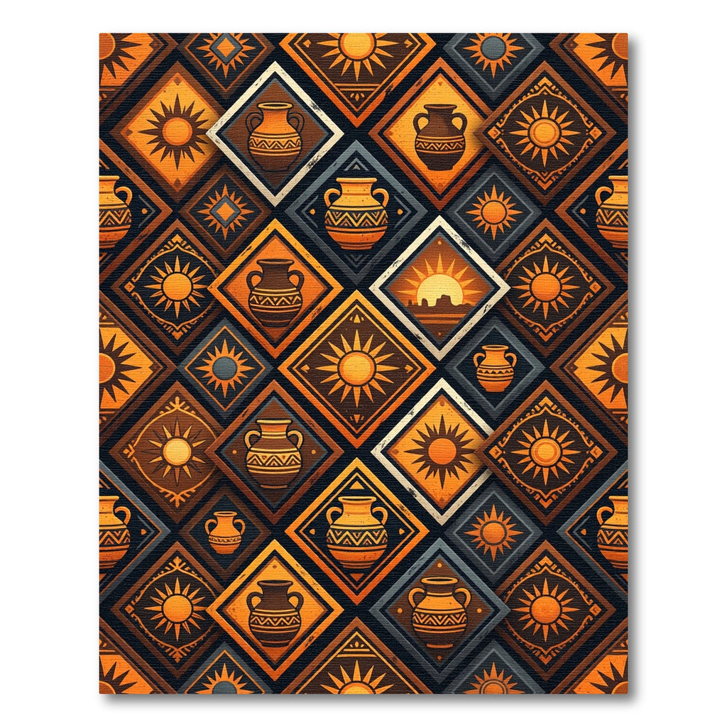 Warm Earth Tones Sun Vase Diamonds Rug