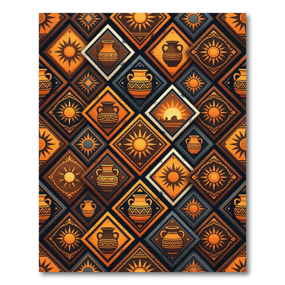 Warm Earth Tones Sun Vase Diamonds Rug
