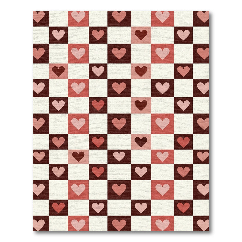 Red Pink Cream Heart Checkerboard Rug
